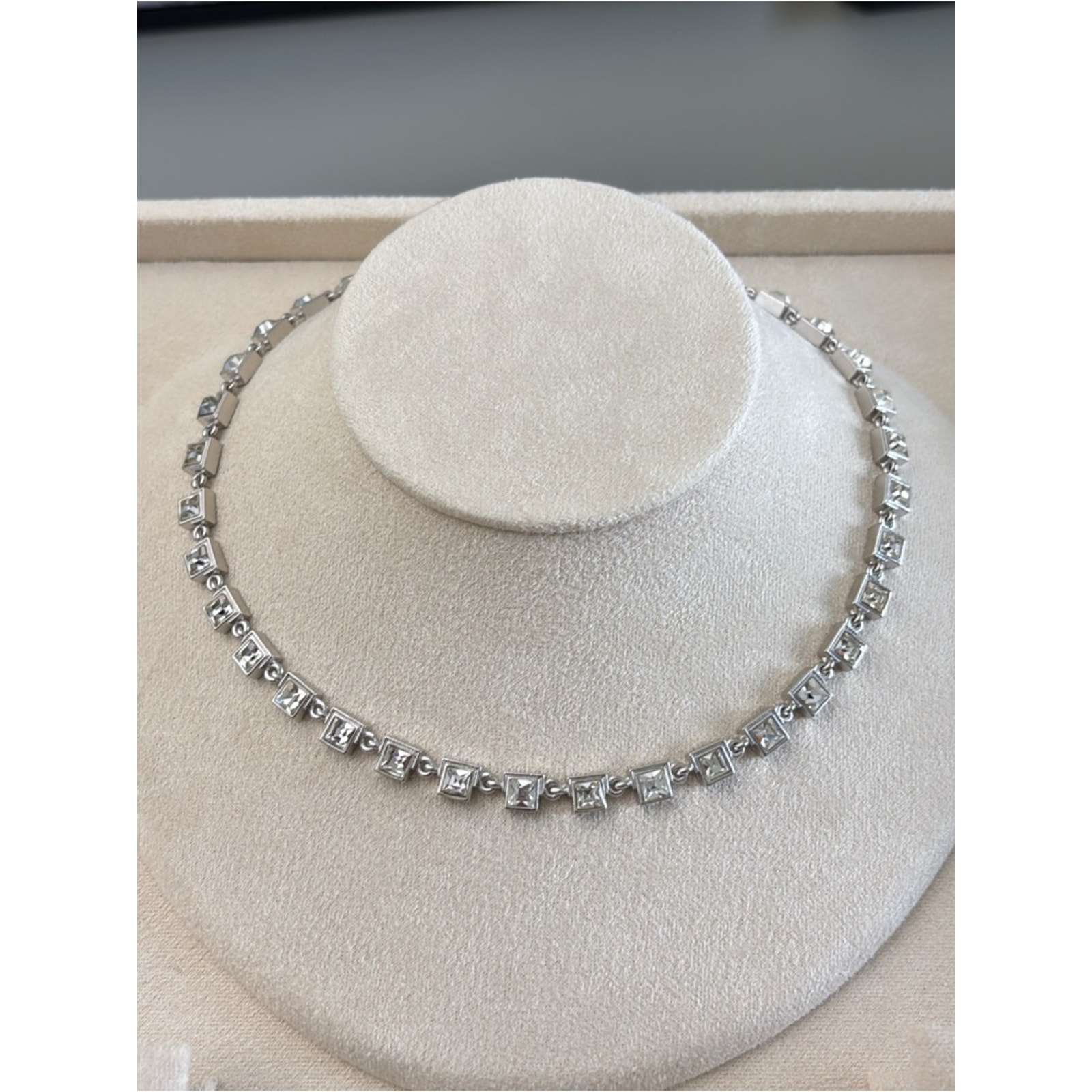 D'orlan Rhodium Plated Necklace With Swarovski Crystals 16-18" Length